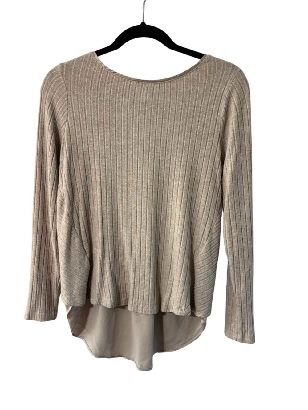 White House Black Market Ribbed Long-Sleeve Tunic Top in Taupe